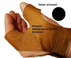 Shop-halona Bogenhandschuh Traditionell Leder F. LH Schützen Black.bulls Schwarz Fingerschutz
