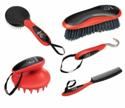 Shop-halona Oster Pferdeputzset 5tlg. Schwarz/rot